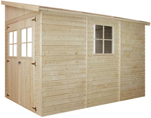Holz Gartenschuppen (ohne Seitenwand) MIT IMPRÄGNIERTEM Boden - Abstellkammer mit Fenstern - H244x211x318 cm/6,02 m2 - Gartenwerkstatt - Fahrrad- Geräteschuppen TIMBELA M339+M339G von TIMBELA