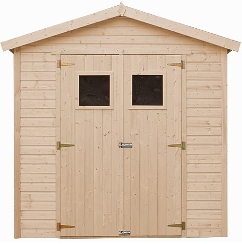 TIMBELA Holz Gartenschuppen - Abstellkammer mit Fenstern - H228x222x233 cm/4,2 m² Naturholz-Shiplap-Schuppen - Gartenwerkstatt - Fahrrad- Geräteschuppen M351 von TIMBELA