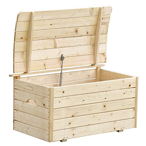 TIMBELA Holzkiste Mit Deckel - Holz Spielzeugkiste Mit Deckel - Aufbewahrungsbox Garten 80 x 50 x H47 cm – Spielzeug Truhe mit Deckel für Innen und Außen Verwendbar M034-1 von TIMBELA