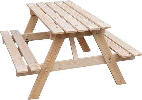 TIMBELA M018-1 Kindersitzgarnitur aus naturholz- H50 x 90 x 90 cm Stabile Kinderpicknickbank - Kindermöbel für drinnen und draußen von TIMBELA