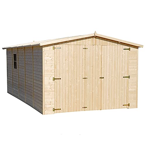 TIMBELA M101 Holzgarage - Abstellraum mit Fenstern - H222x516x324 cm/15 m² Shiplap-Schuppen aus Naturholz - Gartenwerkstatt - Auto- und Geräteschuppen von TIMBELA