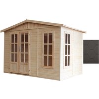 Gartenhaus Holz 6 m2 - H232 x 332 x 222 cm - Holzhaus Office im Garten - Schwarz bituminöse Schindeln Timbela M334FB+H334FBBLACK von TIMBELA