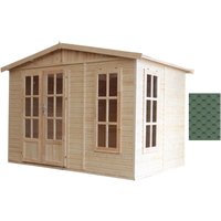 Gartenhaus Holz 6 m2 - H232 x 332 x 222 cm - Holzhaus Office im Garten - Grün bituminöse Schindeln Timbela M334FB+H334FBGREEN von TIMBELA