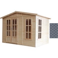 Gartenhaus Holz 6 m2 - H232 x 332 x 222 cm - Gerätehaus Holz Garten-Studio – Grau bituminöse Schindeln Timbela M334FB+H334FBGREY von TIMBELA