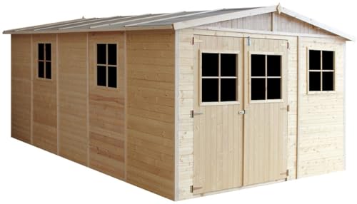 Holz Gartenschuppen - Abstellkammer mit Fenstern - H226x516x324 cm/15 m² Naturholz-Shiplap-Schuppen - Gartenwerkstatt - Fahrrad- Geräteschuppen TIMBELA M337 von TIMBELA