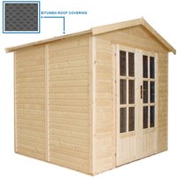 Garten Holzhaus mit Bitumenschindeln der schwarz Farbe, B233xT222xH233 cm, Modernes Gartenhaus als Home-Office, Abschließbares Gartenhaus, Home von TIMBELA