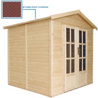 Garten Holzhaus mit Bitumenschindeln der roten Farbe, B233xT222xH233 cm, Modernes Gartenhaus als Home-Office, Abschließbares Gartenhaus, Home Office von TIMBELA