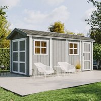 Timbela - Gartenhaus Premium Qualität 8.52 + 2.95 m² - H252x250x530 cm - Aufbau von lp Smartside Panels – mit Boden und Bitumenfliesen – M915C Timbela - Gartenhaus Premium Qualität 8.52 + 2.95 m² - H252x250x530 cm - Aufbau von lp Smartside Panels – mit Boden und Bitumenfliesen – M915C von TIMBELA