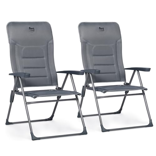 TIMBER RIDGE 2er Campingstuhl Faltbar mit Hoher Lehne Klappstuhl Luxus Gepolsterter Balkonstuhl mit 7 Positionen, Verstellbarer Gartenstuhl für Camp, Garten, Balkon Belastbar 150 KG Grau von TIMBER RIDGE