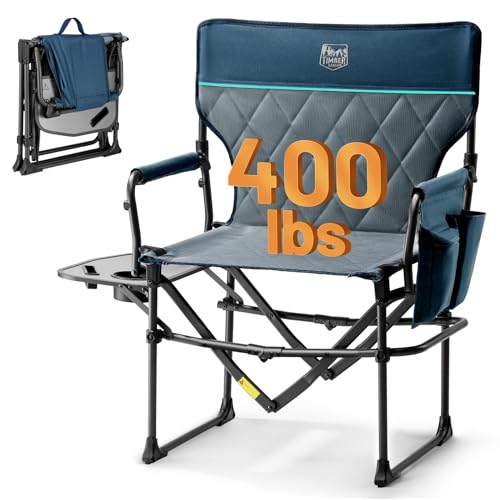 TIMBER RIDGE Campingstuhl Faltbar 180 kg Tragfähigkeit Kompaktes Packmaß Tragbarer Regiestuhl Klappbar mit Seitentisch und Seitentasche für Camping, Rasen, Sport und Angeln von TIMBER RIDGE
