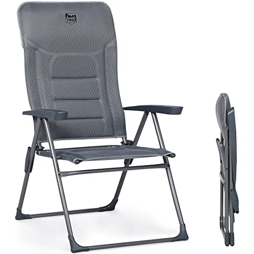 TIMBER RIDGE Campingstuhl Faltbar mit Hoher Lehne Klappstuhl Luxus Gepolsterter Balkonstuhl mit 7 Positionen, Verstellbarer Gartenstuhl für Camp, Garten, Balkon Belastbar 150 KG Grau von TIMBER RIDGE