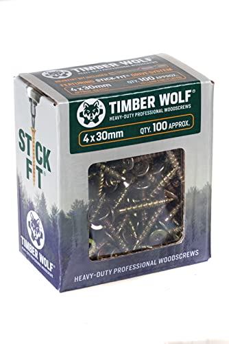 Timber TW40030 Wolf-Holzschrauben, 4,0 x 30 mm, Zink und Gelb, 100 Stück von TIMBER WOLF