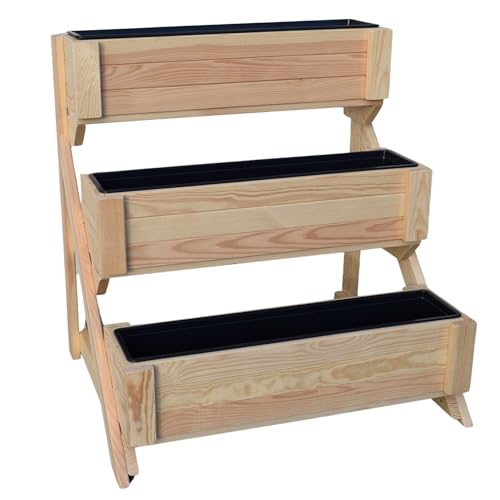 TIMBERMIK Holz 3 Etagen Pflanzentreppe Hochbeet B: 52,5 cm H: 90 cm T:73 cm Blumenständer Pflanzenständer Indoor Outdoor Pflanzregal Kräuterregal Blumenregal Robuste Blumentreppe 3 Stufen von TIMBERMIK
