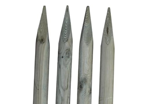 TIMBERMIK ø 6cm 4-Pack Spitze Holzpalisaden Länge: 60 cm Imprägniert Olivgrün Holzpfähle Garten Palisade Holz Baumpfahl Zaunpfosten Witterungsbeständig Weidezaunpfähle Gartenzaun von TIMBERMIK