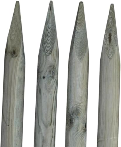 TIMBERMIK ø 8cm 4-Pack Spitze Holzpalisaden Länge: 100 cm Imprägniert Olivgrün Holzpfähle Garten Palisade Holz Baumpfahl Zaunpfosten Witterungsbeständig Weidezaunpfähle Gartenzaun von TIMBERMIK