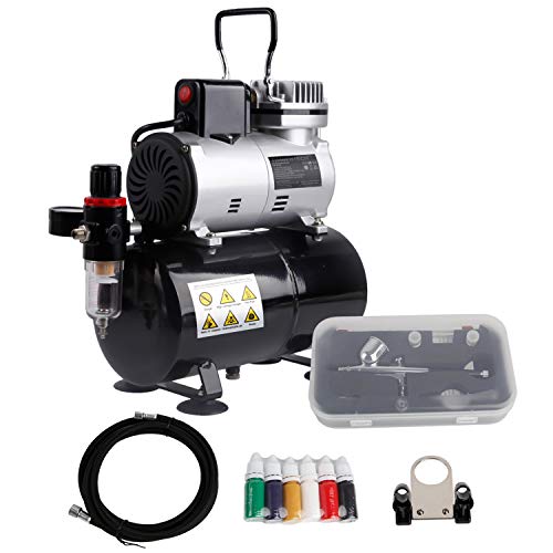 TIMBERTECH ABPST08K Airbrush Kompressor Komplett Set mit Aufgerüstet Kühlung Lüfter Mini Kompressor Airbrushpistole und Airbrush Zubehör von TIMBERTECH