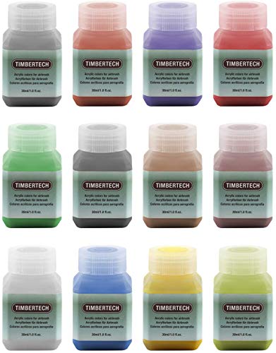 TIMBERTECH Acrylfarben Airbrush Farben 12 * 30ml Model Air Basis Bunt Metallic FarbenSet Airbrushfarben von TIMBERTECH