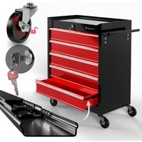 Timbertech - Werkstattwagen auf Rollen - leer, 5 Schubladen mit Einlagen, abschließbar, Feststellbremse, aus Stahl, Rot-Schwarz - Werkzeugwagen, von TIMBERTECH