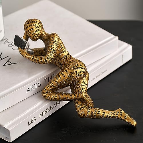 Gold Thinker Lesestatuen für Wohnkultur, Pulp Frauen Figur Bücherregal Dekor, Regaldekorationen für Wohnzimmer Büro, Moderne abstrakte Harzskulpturen für Couchtisch Schreibtisch, Geschenke für Frauen von TIMEBUS