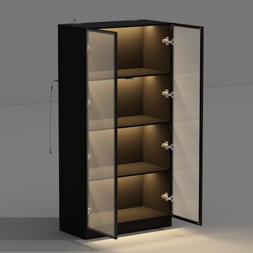 TIMECHEE Beleuchtete Vitrine, 4 Einlegeböden, Glastür, Schwarz von TIMECHEE