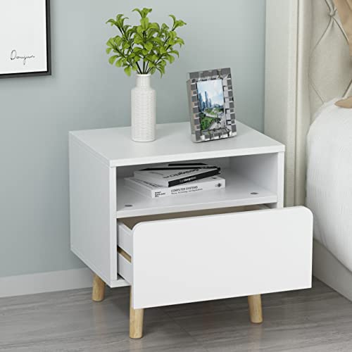 TIMECHEE Moderner Nachttisch, Nachttisch aus Holz mit offenem Regal und 1 Schublade für Wohnzimmer und Schlafzimmer von TIMECHEE
