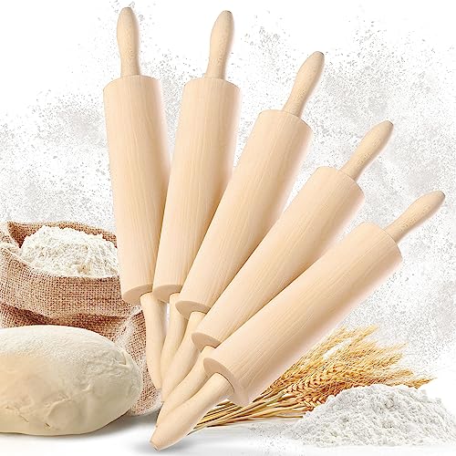 TIMELEOS Nudelholz Holz - Teigroller - Wellholz - Nudelholz als Backzubehör - Backrolle aus Buchenholz zum Teigrollen - stabil & langlebig - (5x Teigrolle Groß) von TIMELEOS