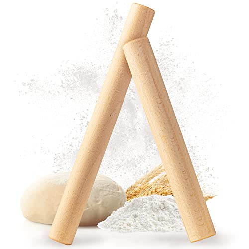 TIMELEOS Nudelholz Holz 2er Set 40cm & 30cm, robust und langlebig, Teigroller Holz aus Buchenholz, Ohne Griff, Antihaft, Leicht zu Reinigen, Wellholz Teigroller, Teigrolle von TIMELEOS