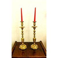 Ein Set Aus Vintage Xxl Kerzenhalter/Kerzenständer Massivem Messing Den 50Er Jahren von TIMELESSandBEAUTIFUL