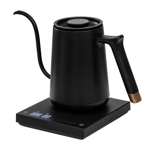 TIMEMORE Elektrischer Schwanenhals Wasserkocher Kaffee-und Teekanne, Fish Smart Coffee Electric Kettle 600ML Mit Temperatureinstellung für Coffee Tea Brewing, Home Edition Black, 192s Schnell auf 88°C von TIMEMORE