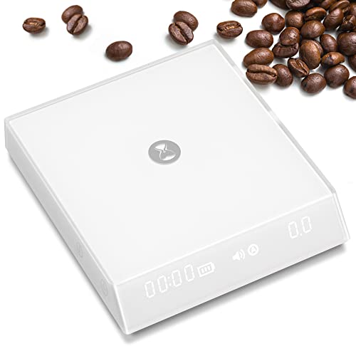 TIMEMORE Kaffeewaage mit Timer, Espresso Waage mit Durchflussmessung, Digitale Barista Waage mit Automatischem Zeitmessmodus für Pour Over & Espresso, 2000g/0.1g, Black Mirror Nano, Weiß von TIMEMORE