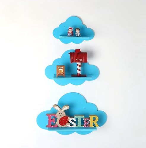 TIMENIL Cloud Wandregal 3er Set, Weiß Schweberegale für Kinderzimmer Dekor, Schwebendes Wandregal Dekoratives Schlafzimmer Kinderzimmer Display Einheit Kinder Wolkenregale (Blau) von TIMENIL