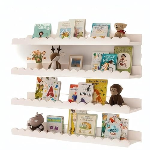 TIMENIL Schweberegale für Wand, Kinderzimmer, Bücherregal, gewelltes Design, Holz-Wand-Hintergrundwand für Kinderzimmer, Kleinkindzimmer, Babyzimmer-Dekoration (4 Stück (42 cm) von TIMENIL