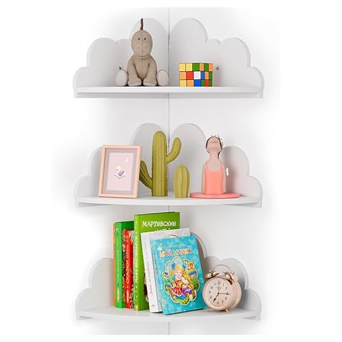 TIMENIL Weiße schwebende Regale für Wand, Kinderzimmer, Bücherregal, gewelltes Design, Holz-Wand-Hintergrundwand für Kinderzimmer, Kleinkindzimmer, Babyzimmer-Dekoration (3er-Pack (25 cm) von TIMENIL