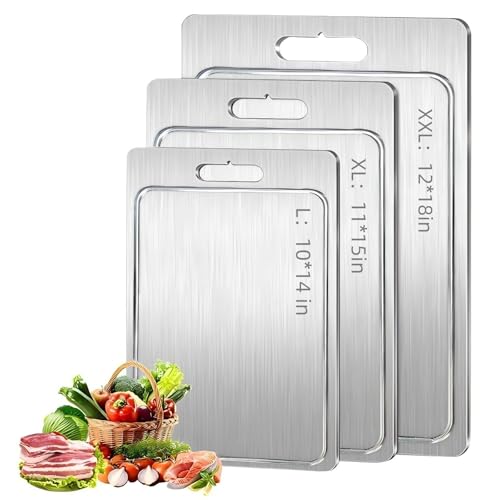 Titan-Schneidebrett mit Rillen, doppelseitiges Schneidebrett aus lebensmittelechtem Edelstahl, Titan-Schneidebretter für die Küche, erhältlich in vier Größen (XL (46 x 30 cm) von TIMENIL