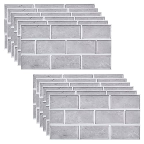 TIMESETL 12Stück Klebefliesen Selbstklebend Fliesenaufkleber, 30 x 15cm Fliesenaufkleber Ziegelstein Selbstklebende Fliesendekor Aufkleber Wasserdichte Fliesenfolie für Küche und Badezimmer von TIMESETL