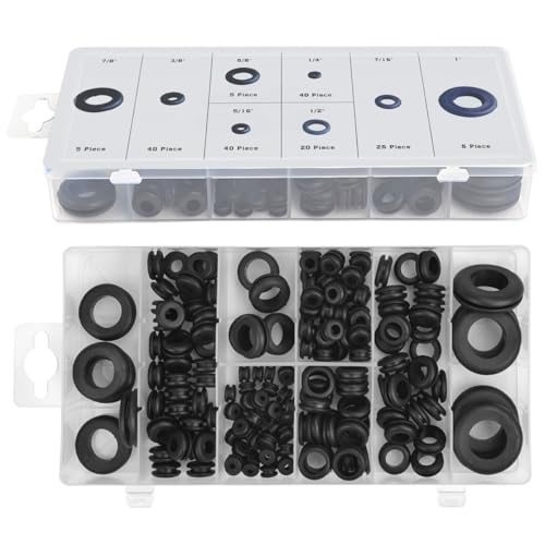 TIMESETL 180Stück Dichtungringe Gummi Unterlegscheiben Set, Gummitülle 8 Verschiedene Sortiment O-Ring Elektrischer Leiter Unterlegscheiben für Draht, Stecker und Kabel von TIMESETL