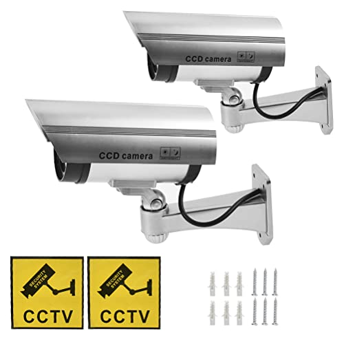 TIMESETL 2er Attrappe Kamera CCTV Dummy Überwachungskamera mit Rot Blinkender LED Fake Sicherheitskamera - Silber von TIMESETL