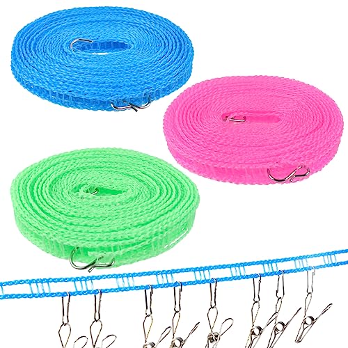 TIMESETL 3Stück Wäscheleine Camping 8m rutschfeste Wäscheleine, Wäscheleine Nylon Flexible Reise Wäscheleine Camping Outdoor Ausziehbar Wäscheleine zum Einhängen Camping Wäscheleine Outdoor von TIMESETL