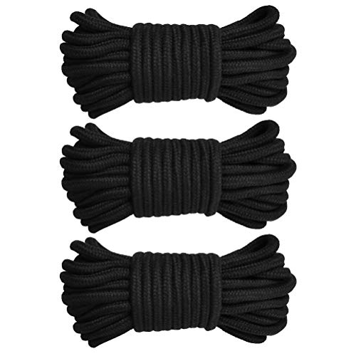 TIMESETL 3er Baumwollseil Ø 8mm Baumwollkordel, 10meter Weiches Baumwollknoten-Bindeseil Twisted Mooring Rope aus Baumwolle, 3er - 10m auf Rolle Schwarz von TIMESETL