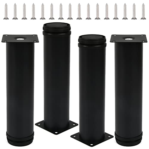 TIMESETL Möbelfüße Schwarz 20 cm 4 Stück Schrankbeine Schwarz 200mm Kommodenfüße Höhe Kabinettbeine Edelstahl Verdickt Tischbeine Möbelbeine Schrankbeine mit 16 Edelstahlschrauben von TIMESETL