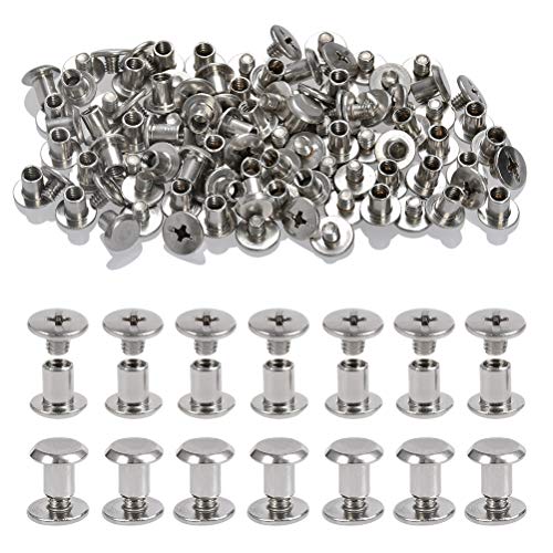 50 Paar Chicago Schrauben TIMESETL Buchschrauben 5x6mm Silber Chicago Bindung Schrauben, Set Schraubnieten Edelstahl Mit Schrauben Muttern für Buchbinderschrauben, Gürtelschrauben, Lederdekoration von TIMESETL