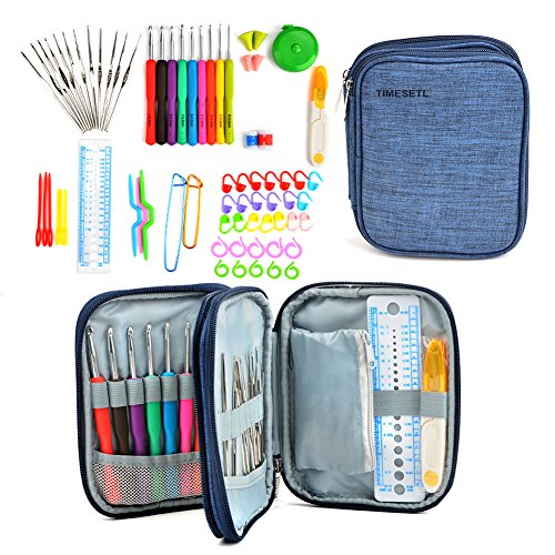 TIMESETL 72er Häkelnadel Set Häkelnadeln Bunte Ergonomische Griffe Stricken Nadeln in Verschiedenen Größen 51 Zubehör Kit Häkeln Nadel Weiche Stricknadeln mit Tragbar Tasche für Alle Muster Wollarten von TIMESETL