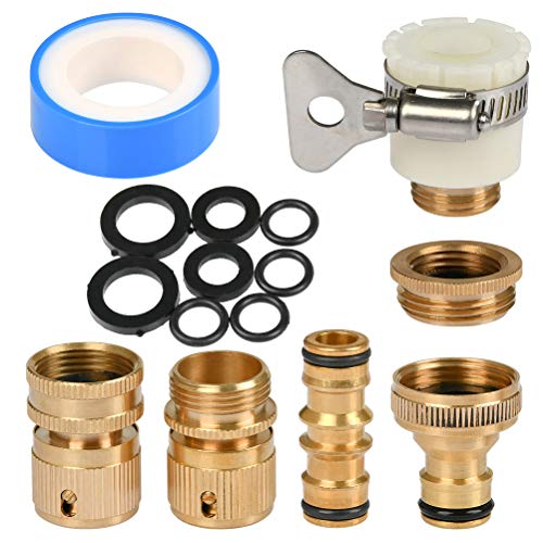 TIMESETL Messing Stretch Dehnbarer Gartenschlauch Armaturen Wasserhahn Adapter Anschlüsse, 1/2 Zoll und 3/4 Zoll 2-in-1-Buchse Gewinde Wasserhahn Adapter und 3/4 Zoll Garten Schlauchanschluss von TIMESETL