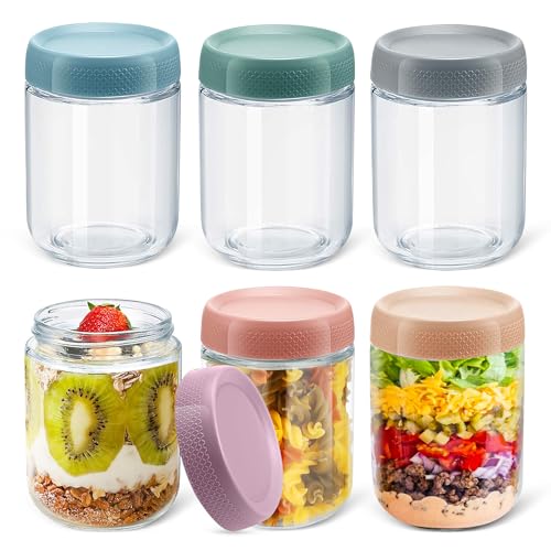 TIMIFTE Overnight Oats Gläser, Weithalsige Einmachgläser mit Schraubdeckel, 450ml mason jar Leak Proof Clear Gläser mit Deckel, Glas-Container Food Storage für Obstsalat Cereal Snacks Gewürz (6 Stück) von TIMIFTE