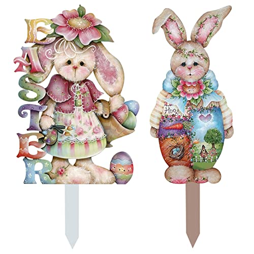 2PC Gartenstecker Metall Gartendeko Ostern Garten Geschenke, Osterhase Osterdeko Hase Gartendeko Frühling Ostern Deko Kaninchen Gartendeko Osterdeko Gartenfigur Gartenstecker (Multicolor, One Size) von TIMIYUYU