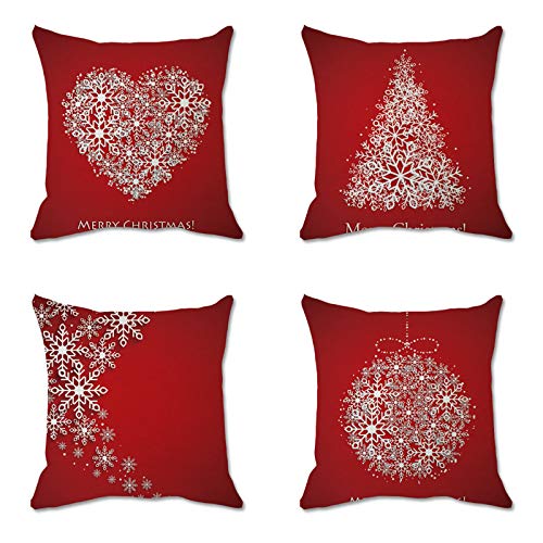 4er Set Weihnachtskissenbezug 45 x 45 cm Dekokissen Rot Weihnachtskissen Kissen Weihnachten Kissenbezug Leinen Kissenhüllen für Deko Weihnachten Sofa Schlafzimmer Couch Kissenbezug (C, 45x45 cm) von TIMIYUYU