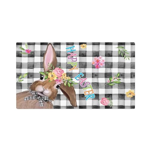 Hasen Blumen Ostern Fußmatte, Blumen Hasen Frohe Ostern Fußmatte Happy Easter Fußmatten Willkommensmatten Ostern Hause Dekoration Küche Teppich Bodenmatte Rutschfest, Innen Außen Dekor (C-a, One Size) von TIMIYUYU