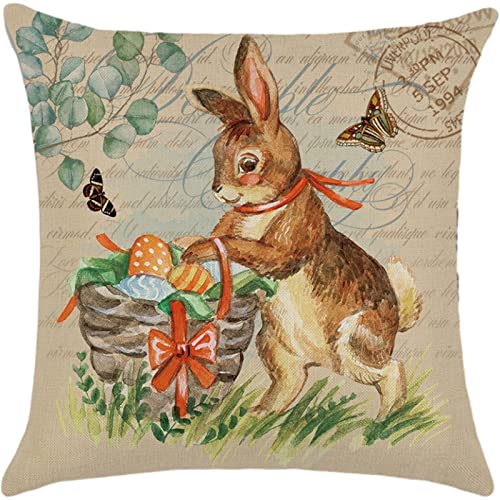 Kissenbezug Ostern Osterdeko Ostereier Häschen Kissenhülle Kissenbezug Dekokissen Cases Ostern Deko Sofa Kissen 45x45cm, Dekorative Kissenhülle für Zierkissenhülle Schlafzimmer Sofa (D3, 1pc) von TIMIYUYU