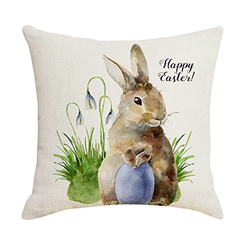 Kissenbezug Ostern Osterdeko Ostereier Häschen Kissenhülle Kissenbezug Dekokissen Cases Ostern Deko Sofa Kissen 45x45cm, Dekorative Kissenhülle für Zierkissenhülle Schlafzimmer Sofa (E-A, 1pc) von TIMIYUYU