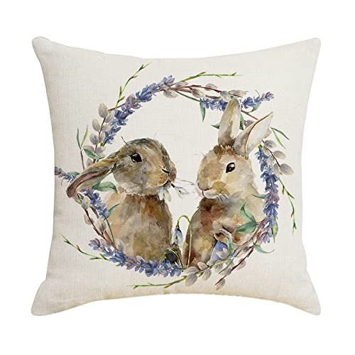 Kissenbezug Ostern Osterdeko Ostereier Häschen Kissenhülle Kissenbezug Dekokissen Cases Ostern Deko Sofa Kissen 45x45cm, Dekorative Kissenhülle für Zierkissenhülle Schlafzimmer Sofa (E-D, 1pc) von TIMIYUYU